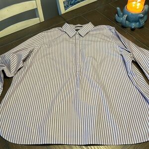 Lands End Button Up Tunic Blouse.  26W. Purple and white striped.